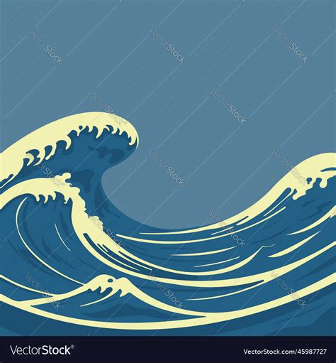 Tsunami waves big sea in cartoon style Royalty Free Vector