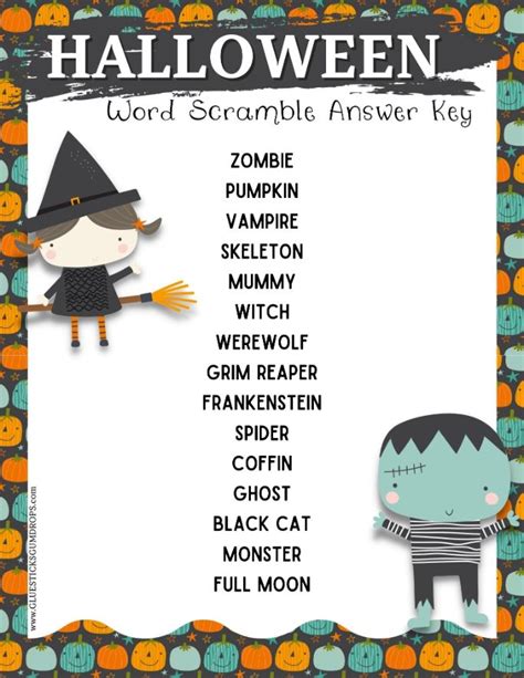 Free Printable Halloween Word Scramble – Glue Sticks and Gumdrops