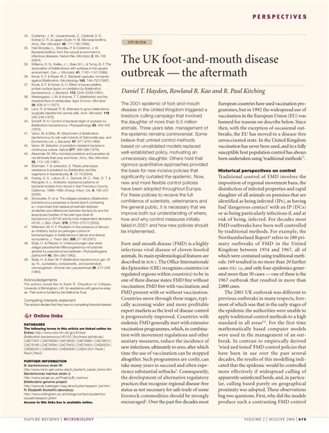 (PDF) The UK foot-and-mouth disease outbreak - The aftermath