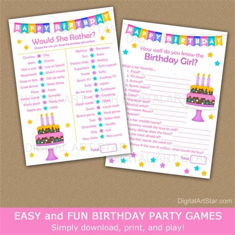 Birthday Games for Girls, Birthday Game Bundle, Would She Rather Birthday, Who Knows the ...