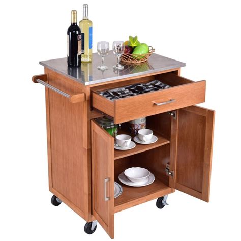 Wooden Kitchen Rolling Storage Cabinet with Stainless Steel Top – By ...