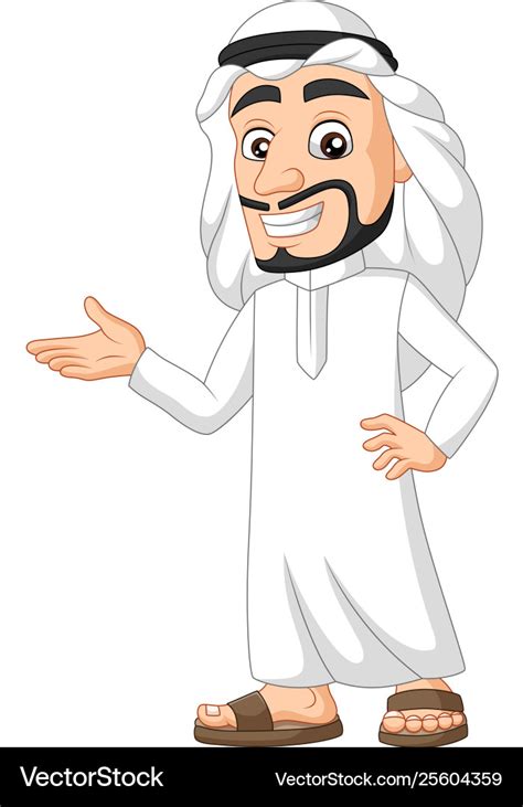 Cartoon saudi arab man presenting Royalty Free Vector Image