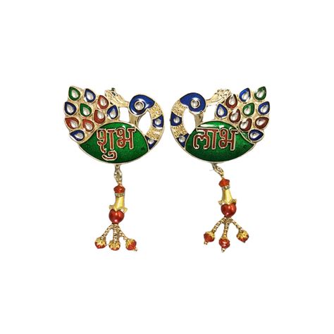 Peacock Shubh Labh Diwali Decor Meenakari Rangoli Sticker Swastik, Traditional Indian Hindu Gift ...