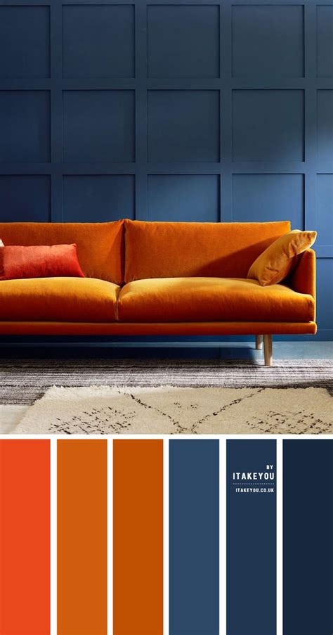 Dark blue and rust color scheme for living room | Living room color schemes, Blue and orange ...