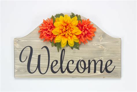 Welcome Wood Sign ~ Home Décor Wall Décor Entry Way Floral Décor Silk Flowers Floral Arrangement ...