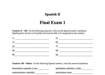 Spanish II Final Exam 1 by Student Formation | Teachers Pay Teachers