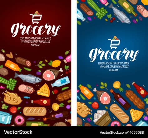 Grocery store label food supermarket banner Vector Image