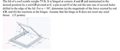 Solved The lid of a roof scuttle weighs 75 lb. It is hinged | Chegg.com