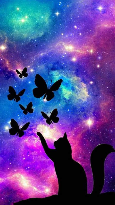 cat-silhouette-playing-with-butterflies-samsung-galaxy-wallpaper-colorful-galaxy-in-the ...