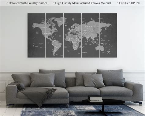 World Map Canvas Art - 5 Piece Art