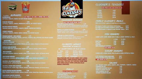 Menu at RJ Cluckers restaurant, Covington