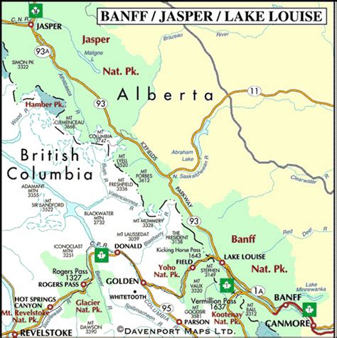 Map of Banff, Jasper, and Lake Louise, Alberta – British Columbia Travel and Adventure Vacations