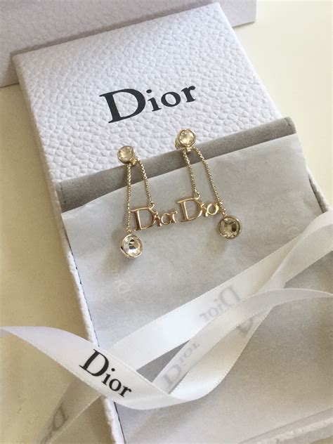 DIOR by DIOR Iconic Logo Drop Gold Stud Earrings Swarovski Crystal ...