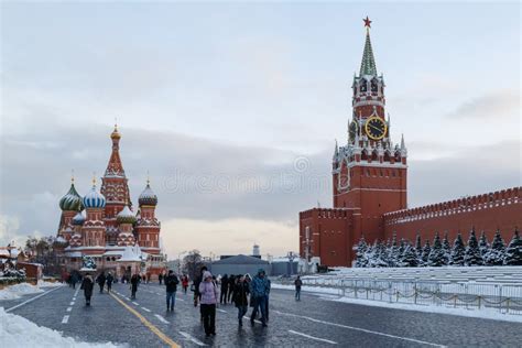 Tourists are Walking on the Red Square on a Cold Winter Evening Editorial Photography - Image of ...