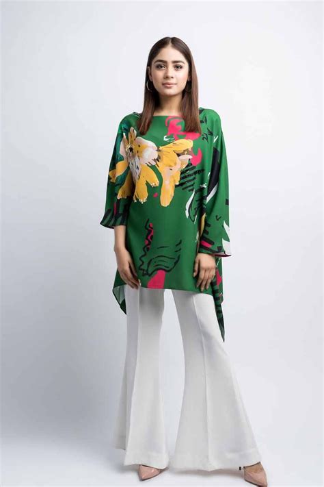 Pakistani casual green hi-lo tops and shirts | Casual wear dress, Pakistani dresses casual ...