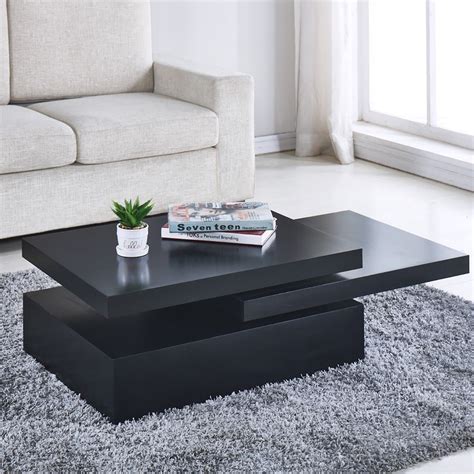 Black Square Coffee Table Rotating Contemporary Modern Living … | Contemporary modern living ...