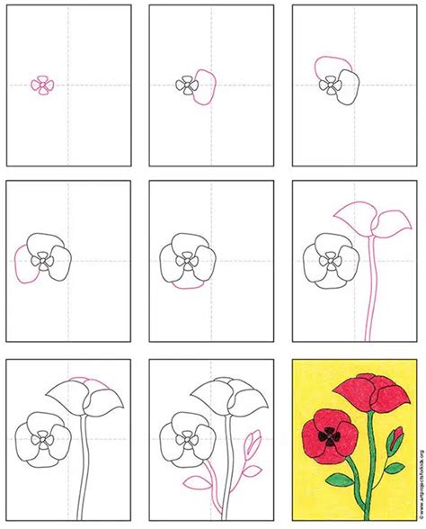 Easy How to Draw a Poppy Tutorial and Poppy Coloring Page