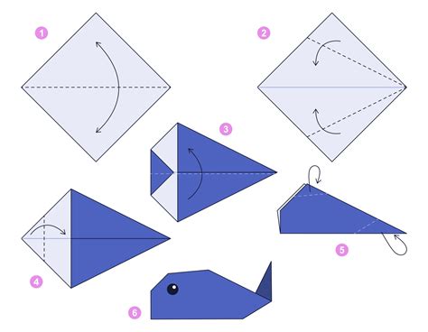 Whale origami scheme tutorial moving model. Origami for kids. Step by step how to make a cute ...