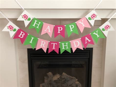 Turtle Birthday Banner Happy Birthday Banner Girl Birthday - Etsy