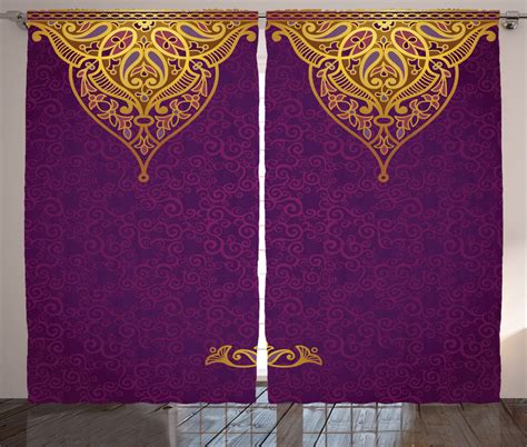 Purple Decor Curtains 2 Panels Set, East Oriental Royal Palace with ...