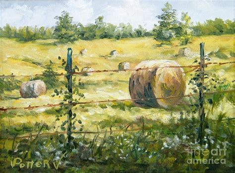 Meadow with Hay Bales Painting by Virginia Potter - Fine Art America