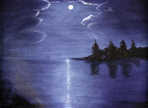 Moonlit Lake Painting by Judy Hall-Folde