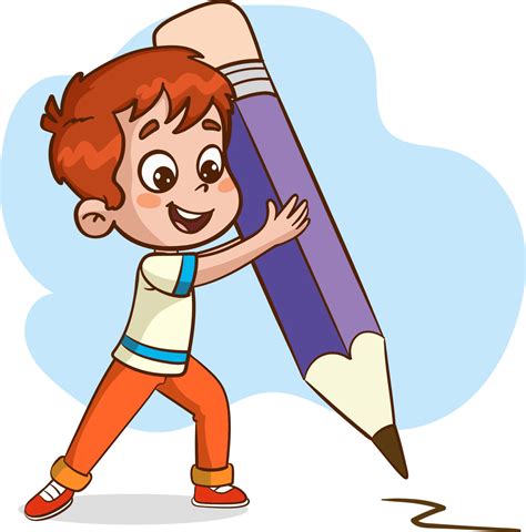 kids writing with a big pen cartoon vector 24644224 Vector Art at Vecteezy