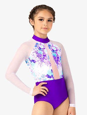 Girls Pastel Flowers Mesh Long Sleeve Leotard in 2020 | Kids dance ...