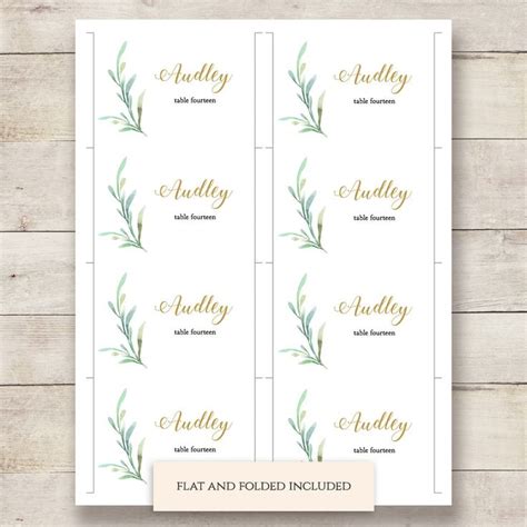 Greenery Wedding Table Place Card Template Flat & Folded Name Place Cards in 4x2 and 3.5x2.5 DIY ...