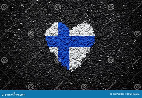 Flag of Finland, Finnish Flag, Heart on the Black Background, Stones, Gravel and Shingle ...