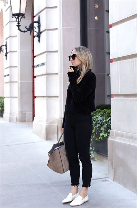 All Black Outfit with White Shoes. How To Style White Loafers. | Casual fall outfits, White ...