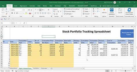 Stock Portfolio Tracking Spreadsheet - MarketXLS