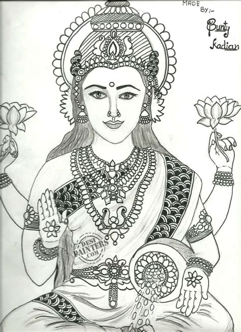 Laxmi Maa Pencil Sketch - Desi Painters