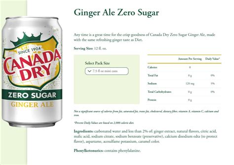 Canada Dry Ginger Ale Ingredients Label