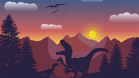 Download wallpaper 1920x1080 dinosaur, mountains, digital art, full hd, hdtv, fhd, 1080p ...