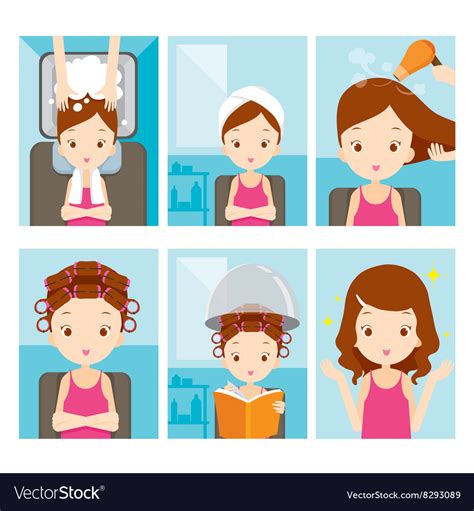 Relaxing girl in hair salon set Royalty Free Vector Image