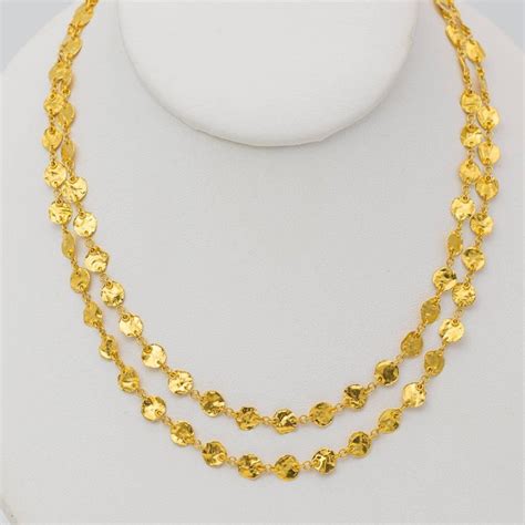 Long 24 Karat Yellow Gold Hammered Gold Coin Necklace For Sale at 1stdibs