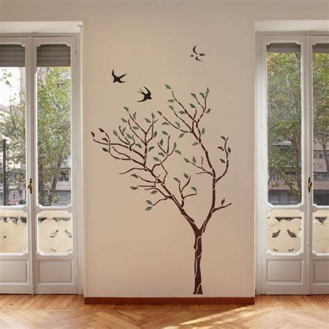 Large Tree With Birds Wall Stencil Reusable Stencil for Better Than Wallpaper - Etsy | Tree ...