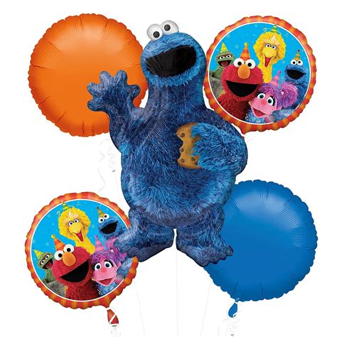 Cookie Monster Balloon Bouquet 5pc - Sesame Street | Party City Canada