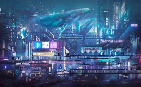 Blue Night, Donglu Yu | Cyberpunk city, Futuristic, Futuristic city