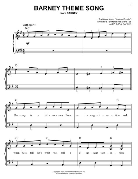 Barney Theme Song (from Barney) by Stephen Bates Baltes and Philip A. Parker Sheet Music for ...