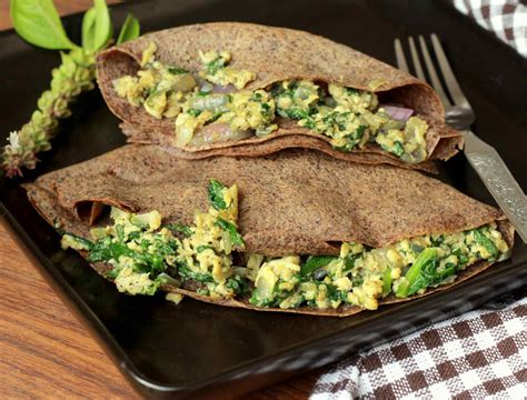 Buckwheat Crepes Stuffed With Spinach And Eggs Recipe by Archana's Kitchen