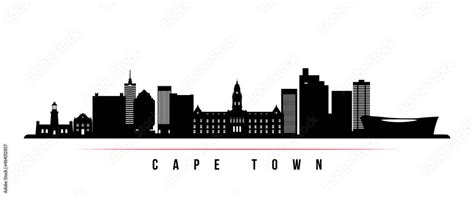 Cape Town skyline horizontal banner. Black and white silhouette of Cape ...