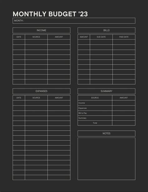 Budget Chart Template