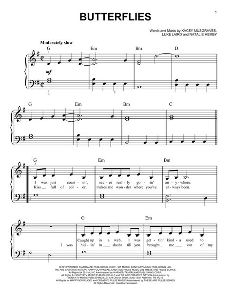 Kacey Musgraves Butterflies Sheet Music Notes, Chords | Sheet music, Sheet music notes ...