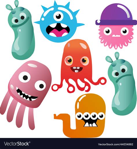 Set of seven cute funny monsters Royalty Free Vector Image