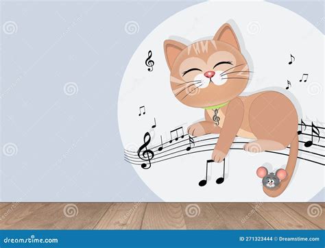 Illustration of Musician Cat on Musical Notes Stock Illustration ...