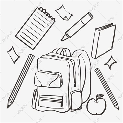 Line Drawing School Bag Books Stationery, School Drawing, Bag Drawing, Stationery Drawing PNG ...