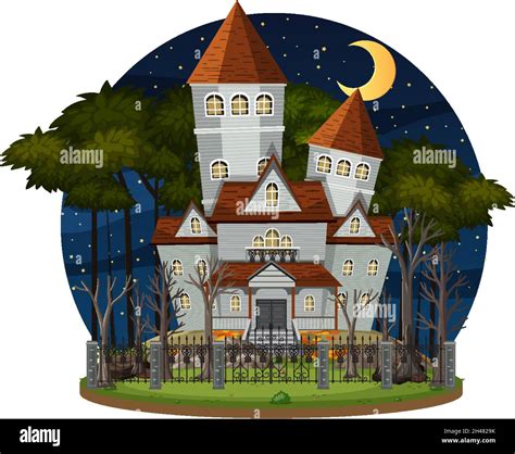 Haunted house at night scene illustration Stock Vector Image & Art - Alamy