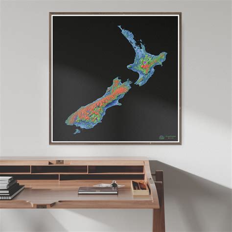 New Zealand - Elevation map, black - Fine Art Print – Grasshopper Geography